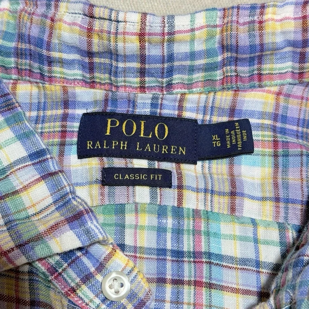 Polo Ralph Lauren Classic Fit 100% Linen Plaid Shirt Mens Xl